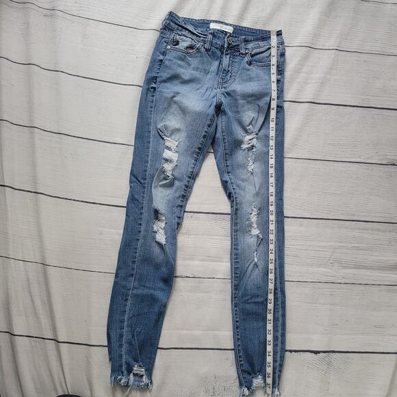 Kancan Size 5/26 Mid-Rise Ankle Skinny Jeans Distressed Detail Frayed Hem Light - Picture 4 of 8